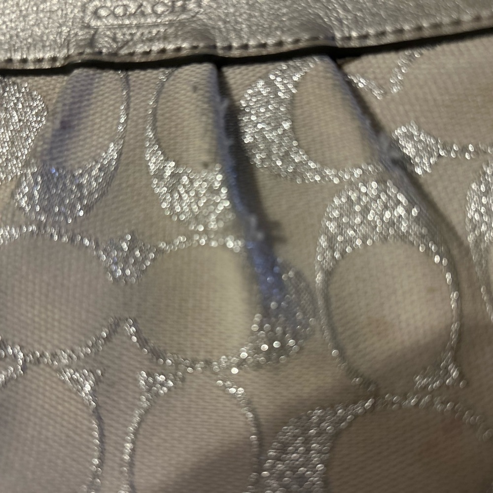 Coach Metallic Silver and Cream Signature Wristlet - Picture 6 of 6